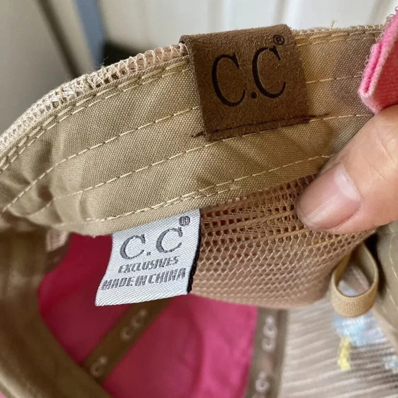 C C Beach Please Women Cap Hat Pink Beige Mesh Distressed Adjustable Barbiecore - Picture 5 of 13